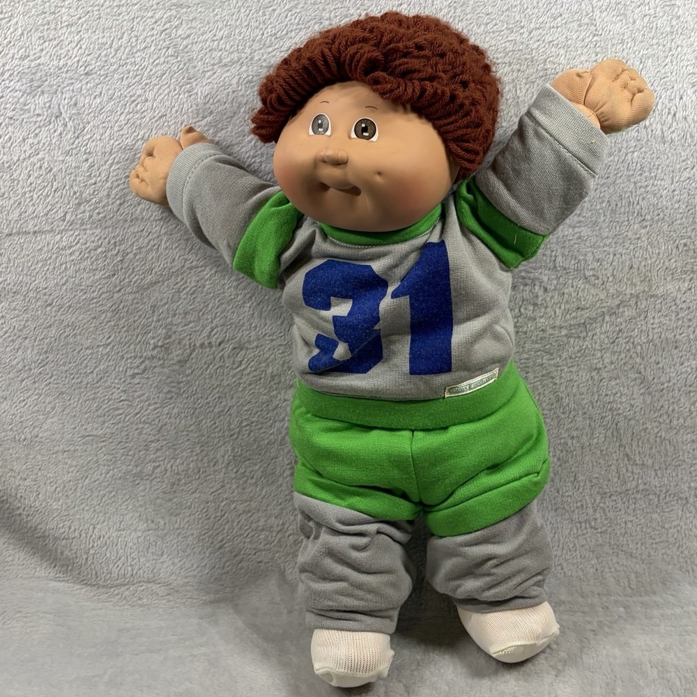 Vintage 1983 Cabbage Patch Kids Boy Football Player Hanson Curly Brown Hair Eyes